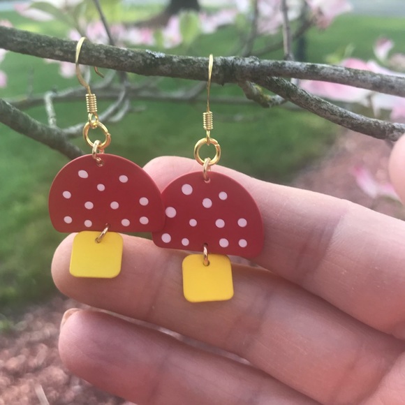 Dainty Vibrant Fun Mushroom Flare Earrings - Picture 3 of 5